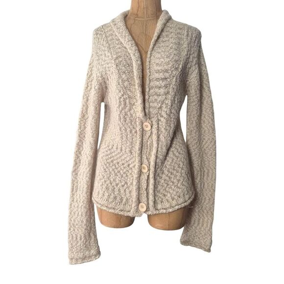 Shy Girl Cream and Tan Button Front Cardigan Knit Sweater Y2K Size XL - Picture 1 of 3